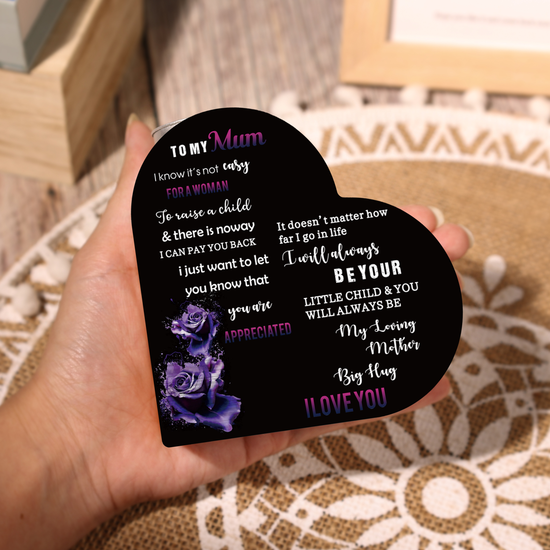 To My Mum-Wooden Heart Candle Holder Flower Candlesticks "no way I can pay you back" Gifts For Mother-Jessemade AU