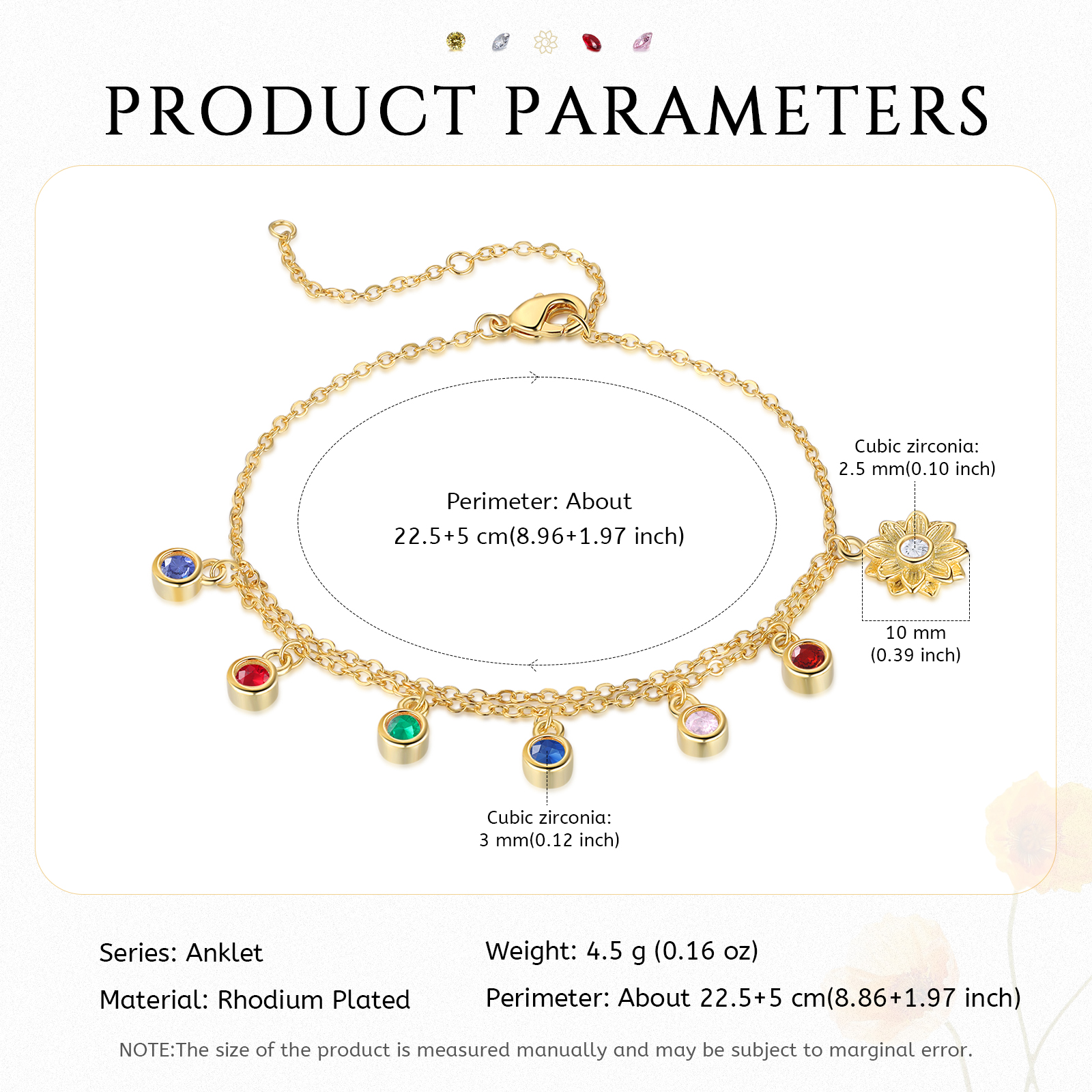 Personalised Women's Anklet Custom 6 Birthstones Anklet Gold Adjustable Anklet Birthday Gift for Her-Jessemade AU