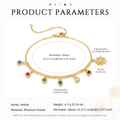 Personalised Women's Anklet Custom 6 Birthstones Anklet Gold Adjustable Anklet Birthday Gift for Her-Jessemade AU
