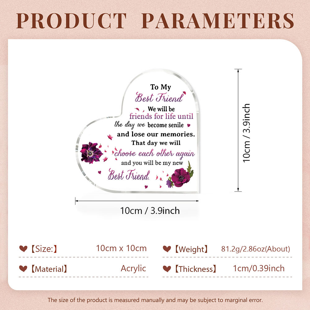 To My Best Friend Acrylic Heart Keepsake Violets Ornament "We Will Be Friends For Life" Birthday Gift For Sisters/Besties-Jessemade AU