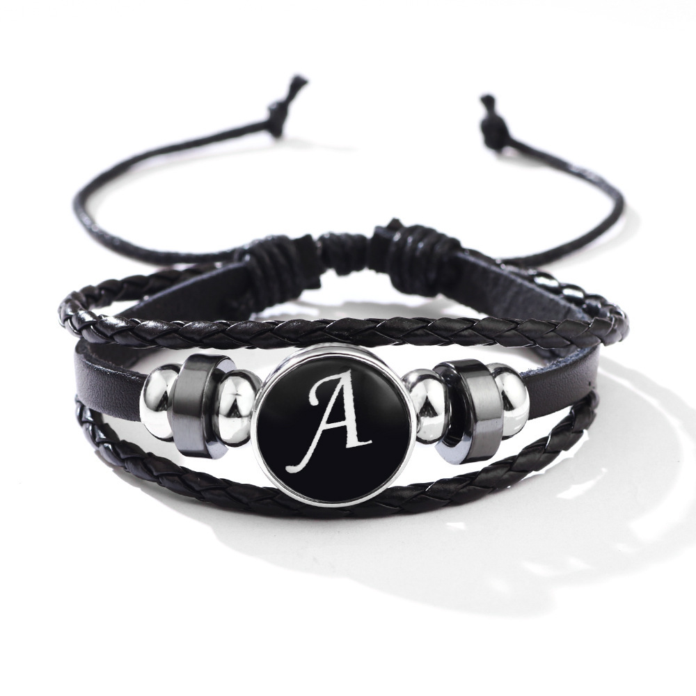 26 Letter Leather Braided Bracelets A-Z Initial Alphabet Beaded Bracelet Gifts for Women Men-Jessemade AU