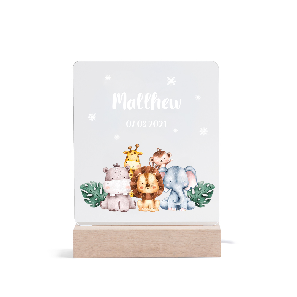 Personalised Name Night Light Animal Zoo Wood LED Night Light Custom Date Nursery Birthday Gifts For Children-Jessemade AU