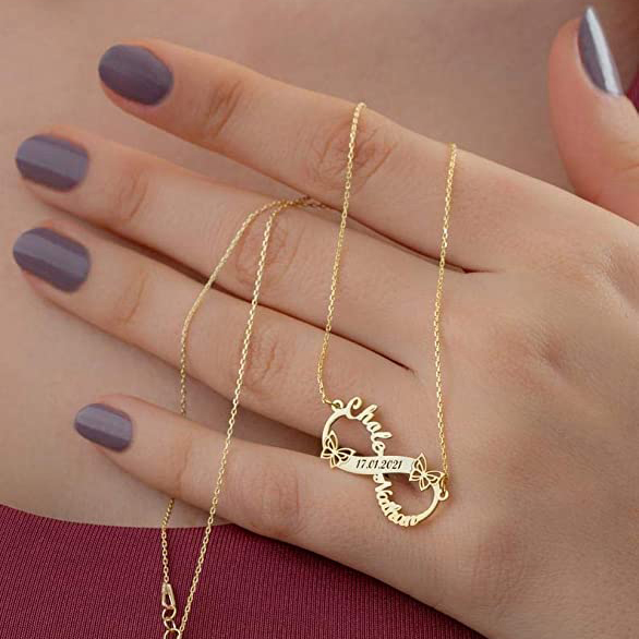 Personalised Butterfly Infinity Necklace Custom 2 Names Necklace Gift For Women-Jessemade AU