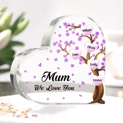 5 Names - Personalised Acrylic Heart Keepsake Custom Text Purple Flowers Tree Ornaments Gifts for Grandma/Mother-Jessemade AU