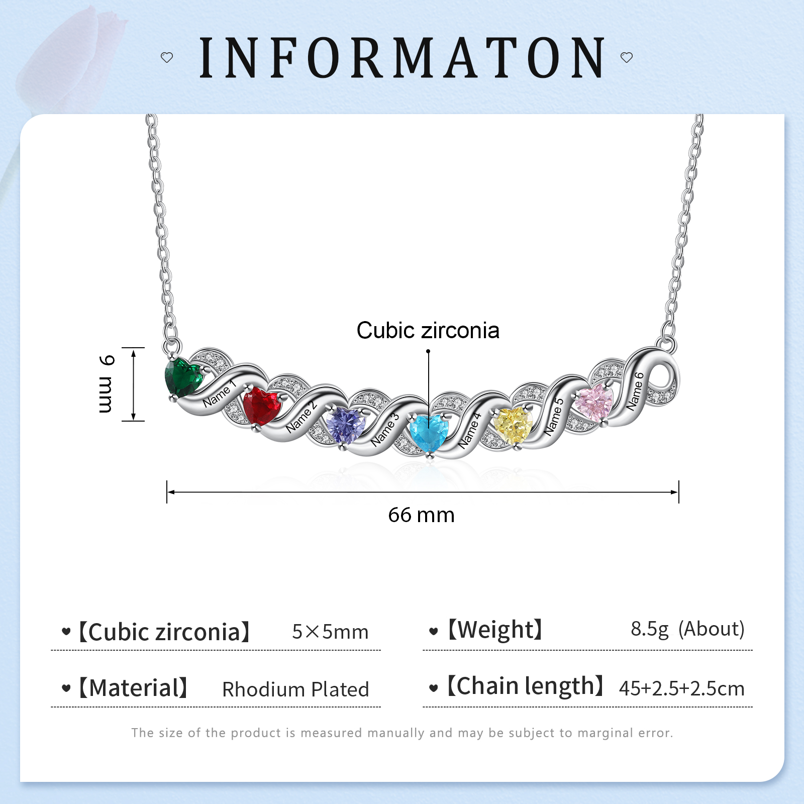 Personalised Heart Birthstone Necklace Custom 6 Names Overlap Necklace Gifts for Her-Jessemade AU