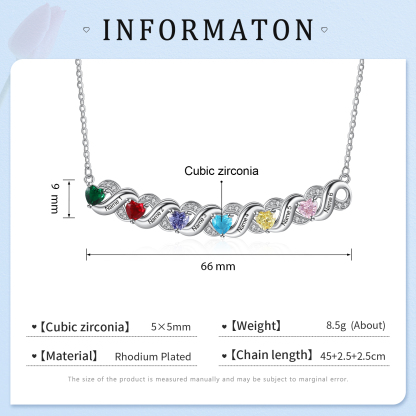 Personalised Heart Birthstone Necklace Custom 6 Names Overlap Necklace Gifts for Her-Jessemade AU