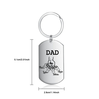 Custom Dad Keyring Fist Bump Keychain Engrave 4 Kids' Names Father's Day Gifts-Jessemade AU