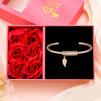 Women Bangle Bracelet with Leaf and Beads Engraved 4 Names Rose Gifts for Mother-Jessemade AU