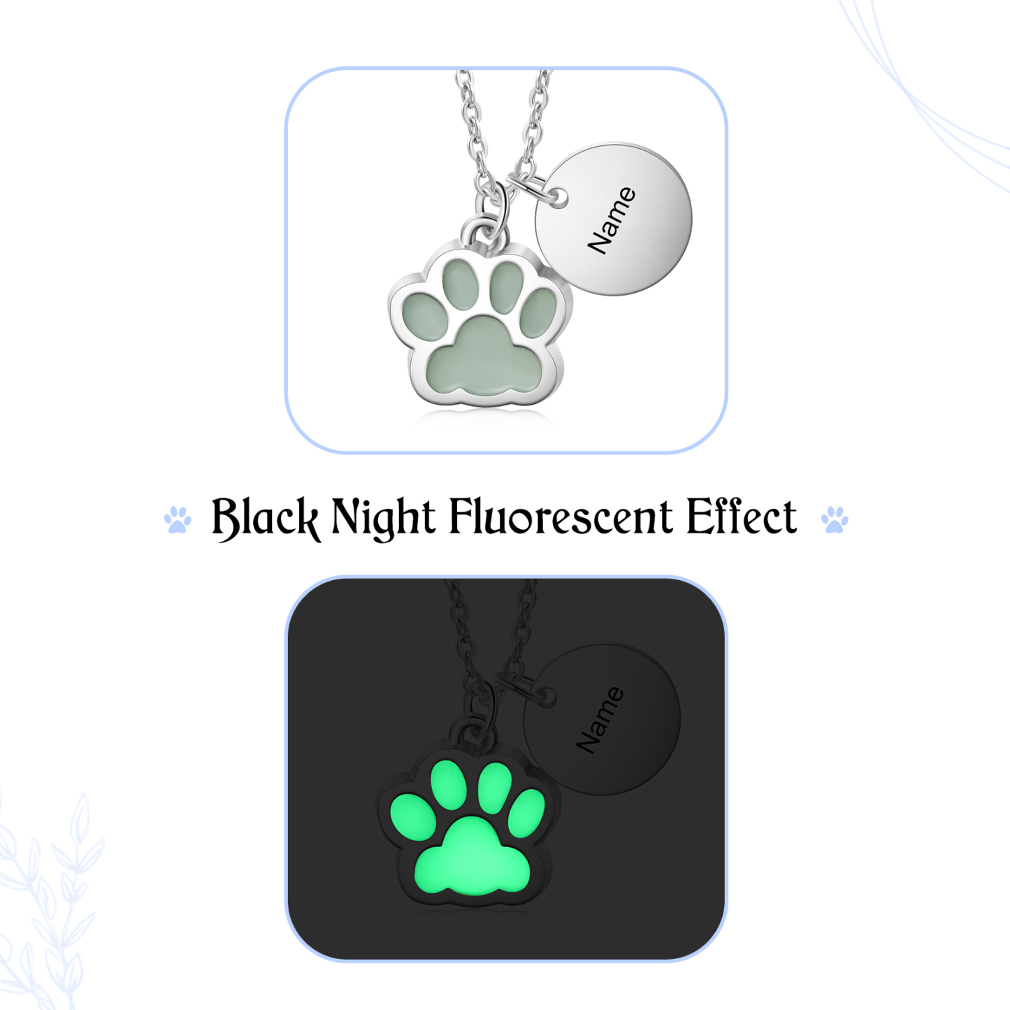 Personalised Dog Paw Pendant Necklace Customised Name Fluorescent Necklace Creative Gift for Her/Him-Jessemade AU