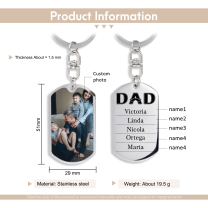 Personalised Photo Keychain Dad Keyring Engrave 5 Names Father's Day Gifts-Jessemade AU