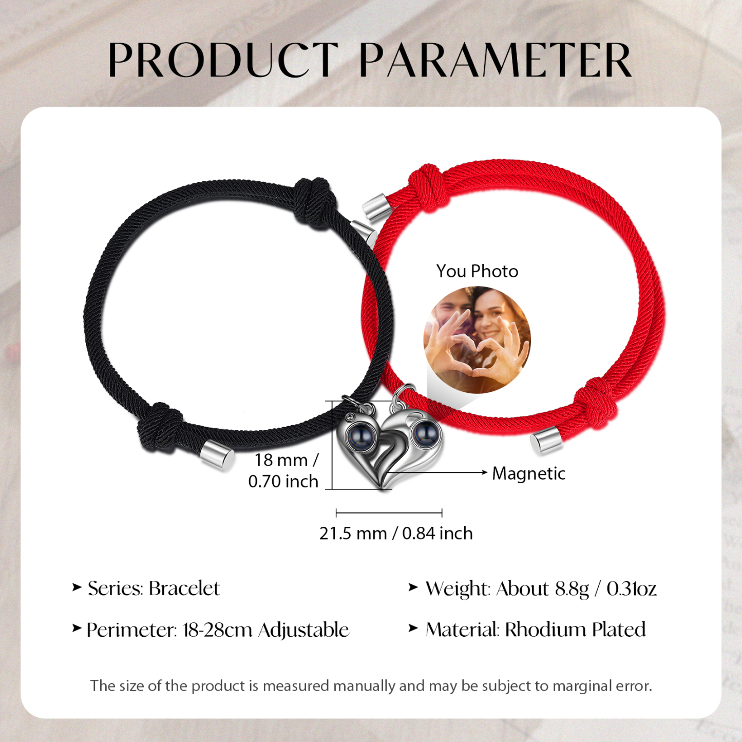Personalised Magnetic Projection Bracelet Custom Photo Heart Couple Bracelet Creative Gift for Her-Jessemade AU