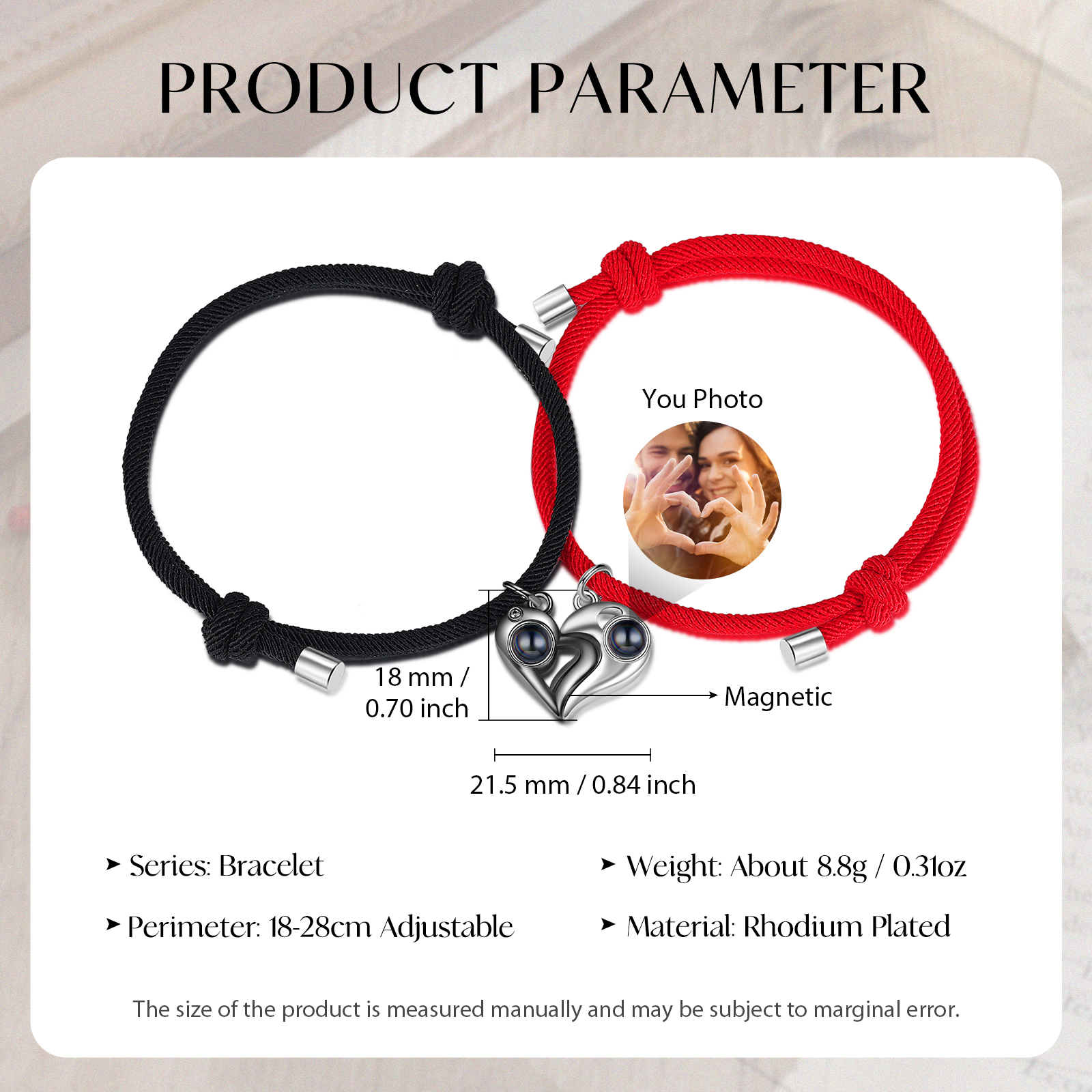 Personalised Magnetic Projection Bracelet Custom Photo Heart Couple Bracelet Creative Gift for Her-Jessemade AU
