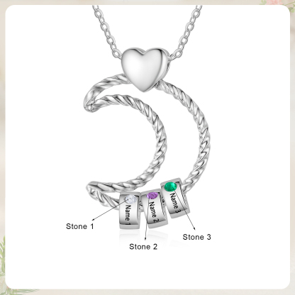 3 Names - Personalised Moon Pendant Necklace Custom Birthstones & Names Necklace Gift for Her-Jessemade AU