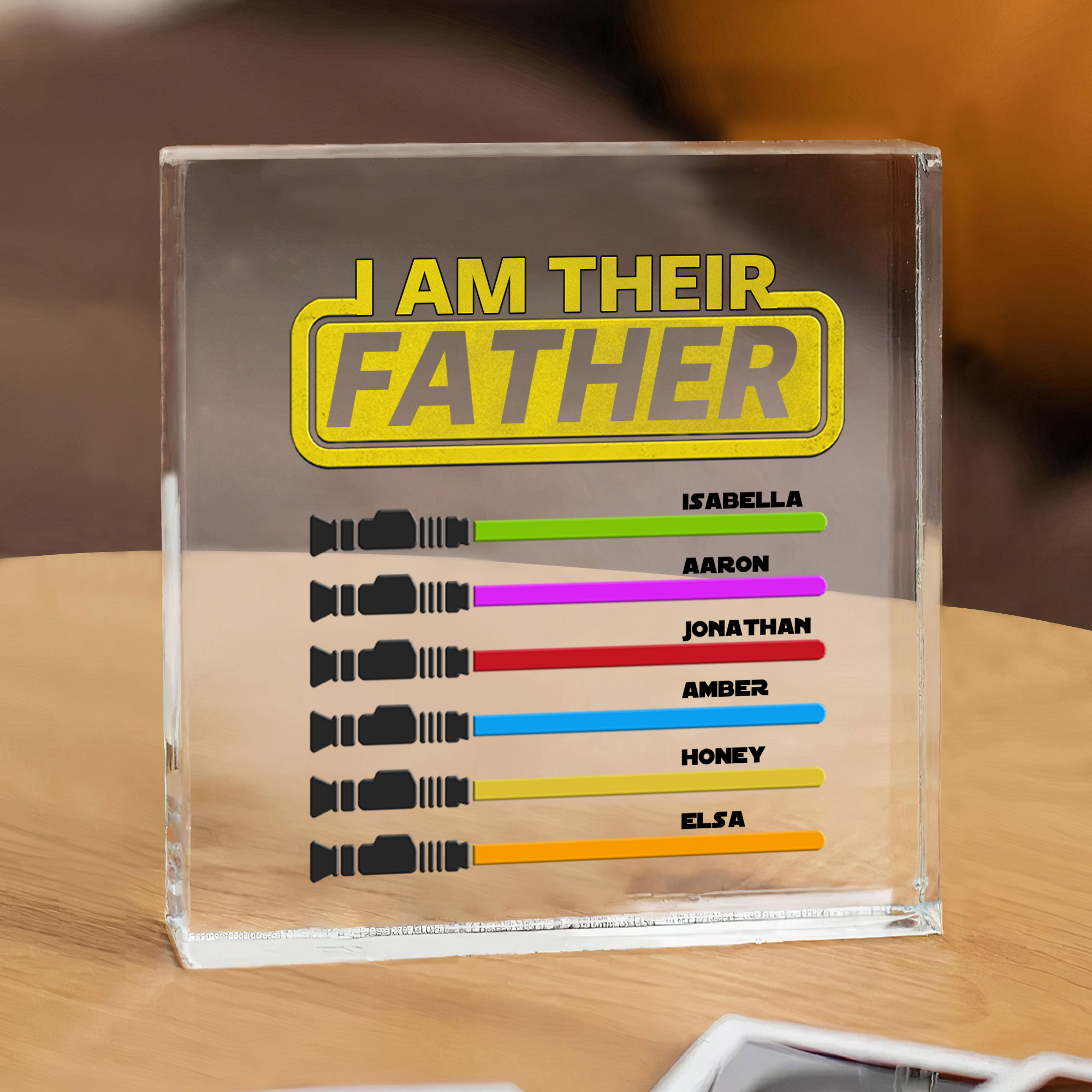 Personalised 6 Names Acrylic Square Keepsake Rectangle Plaque Father's Day Gifts - I Am Their Father -Jessemade AU