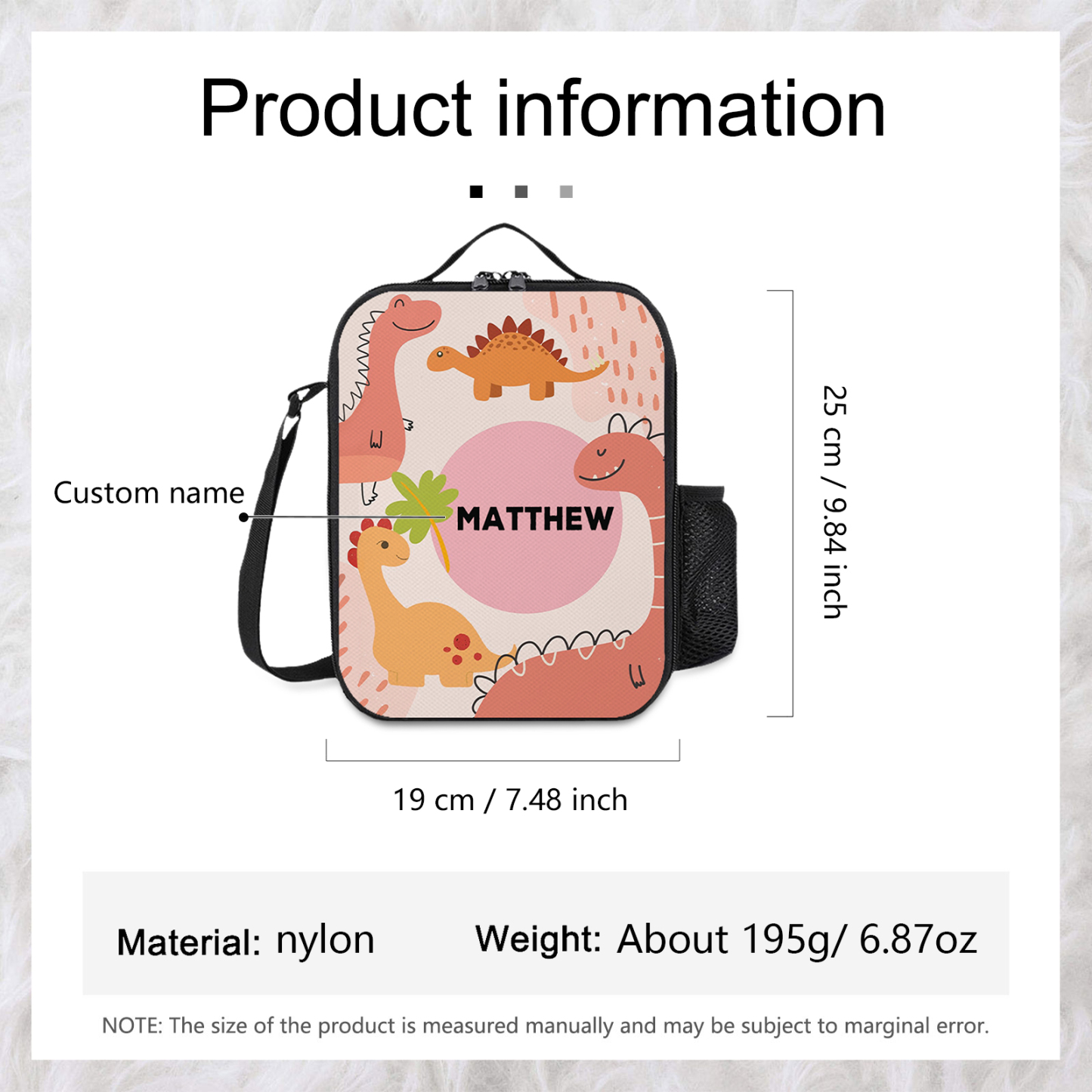 Custom Name Lunch Bag Personalised Pink Dinosaur Lunch Box Gifts for Kids-Jessemade AU