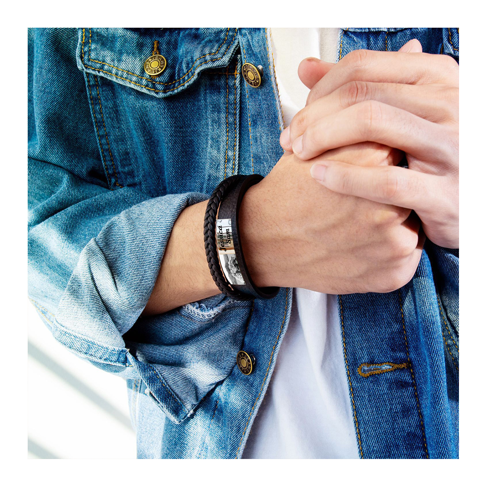 Personalised Photo Bracelet Custom Leather Men's Bracelet Bangle Gifts For Him-Jessemade AU