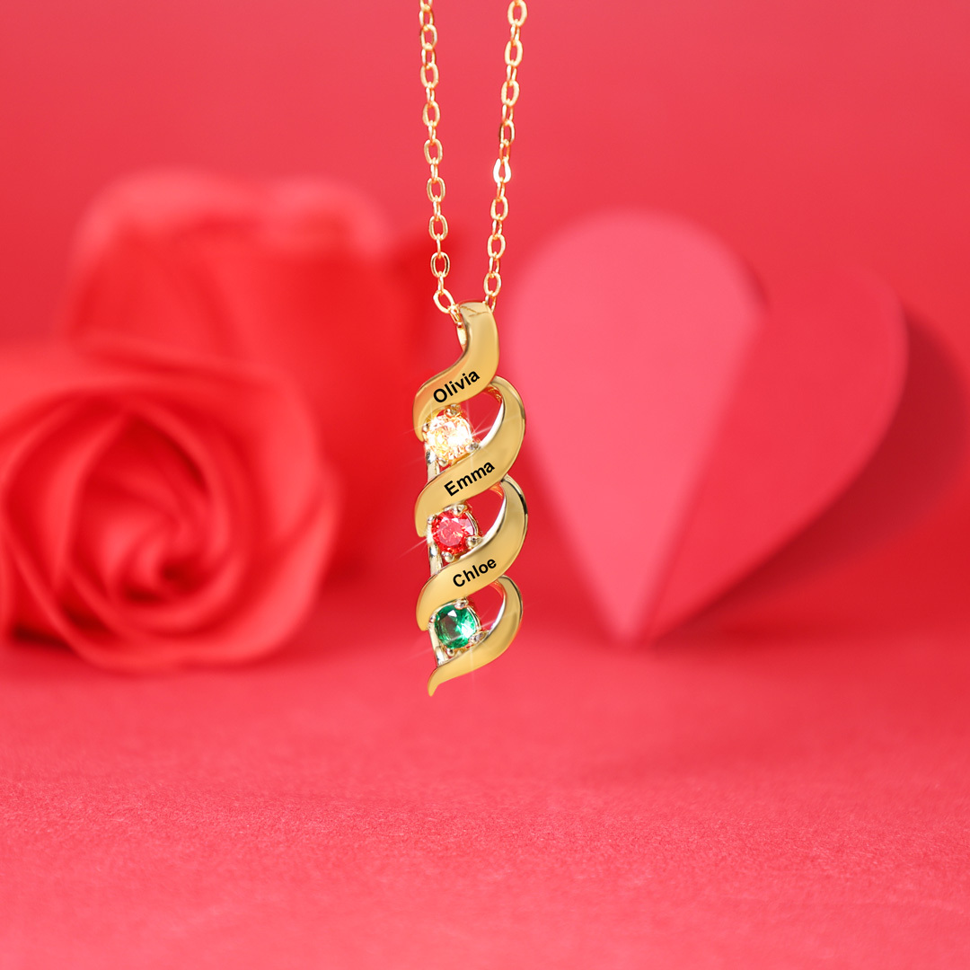 Customised Necklace Cascading Pendant with 3 Birthstones Engraving 3 Names Gifts for Her-Jessemade AU