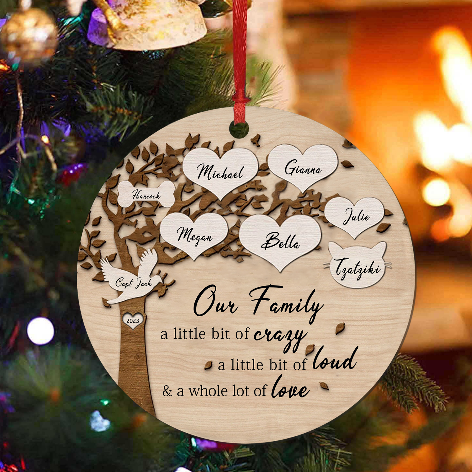 8 Names - Personalised Christmas Tree Ornaments Tree of Life Pendant with Name Wooden Gifts for Family and Friends-Jessemade AU