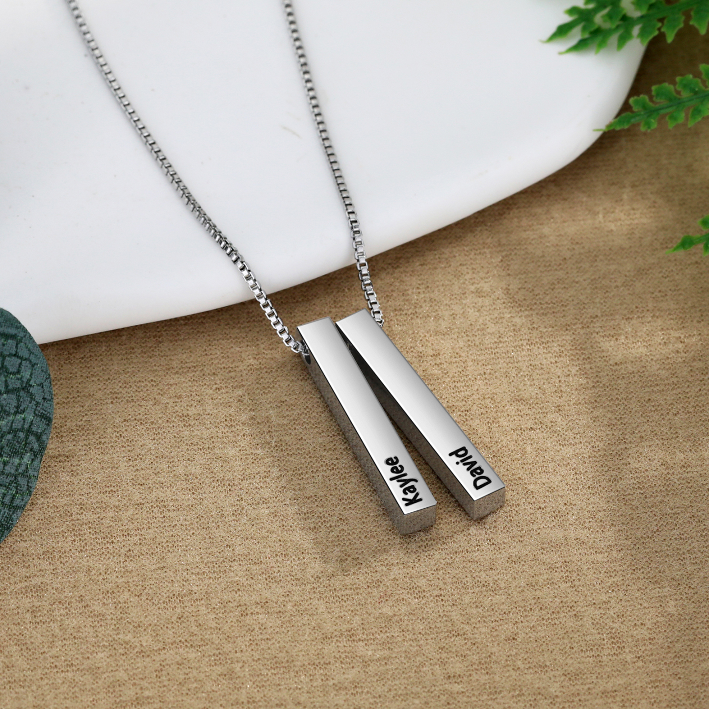 Vertical Bar Necklace Personalised 2 Names 3D Bar Necklace-Jessemade AU