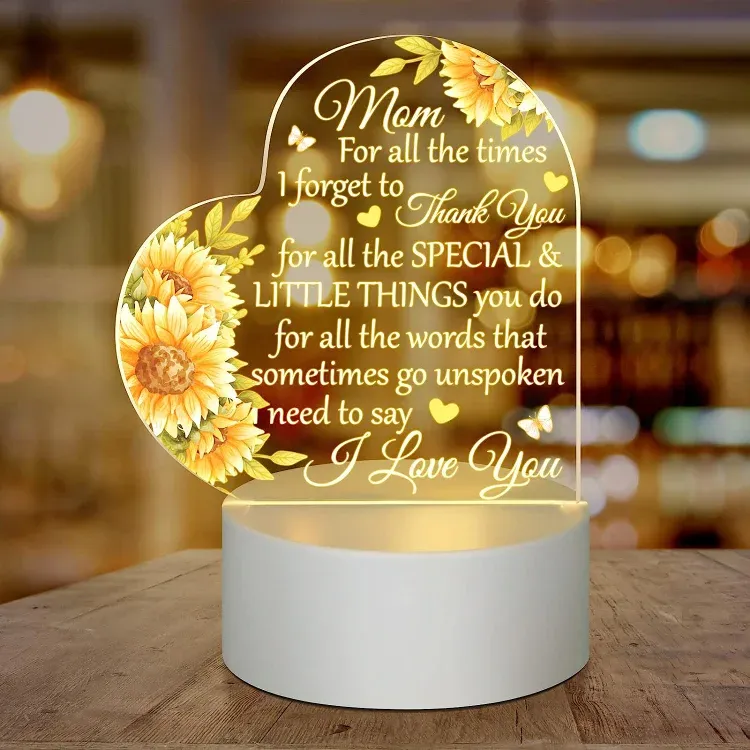 To My Mom-Flower Heart Night Light LED Lamp Bedroom Decoration For Mother-For all the times I forgot to Thank you-Jessemade AU