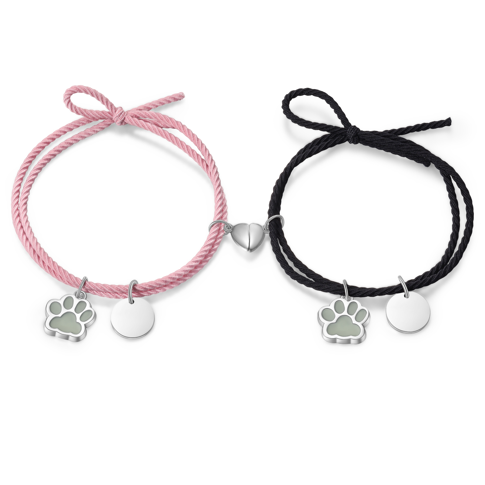 Personalised Couple Bracelets Engraved 2 Names Dog Paw Fluorescent Bracelet Magnetic Bracelet Gifts For Him/Her-Jessemade AU