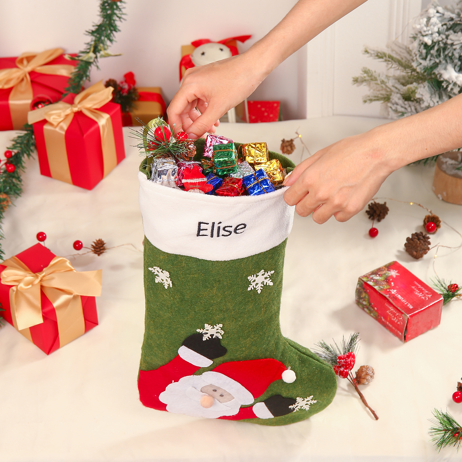 Personalised Christmas Stocking Ornaments Custom 1 Name Christmas Socks Gifts for Family Friends-Jessemade AU