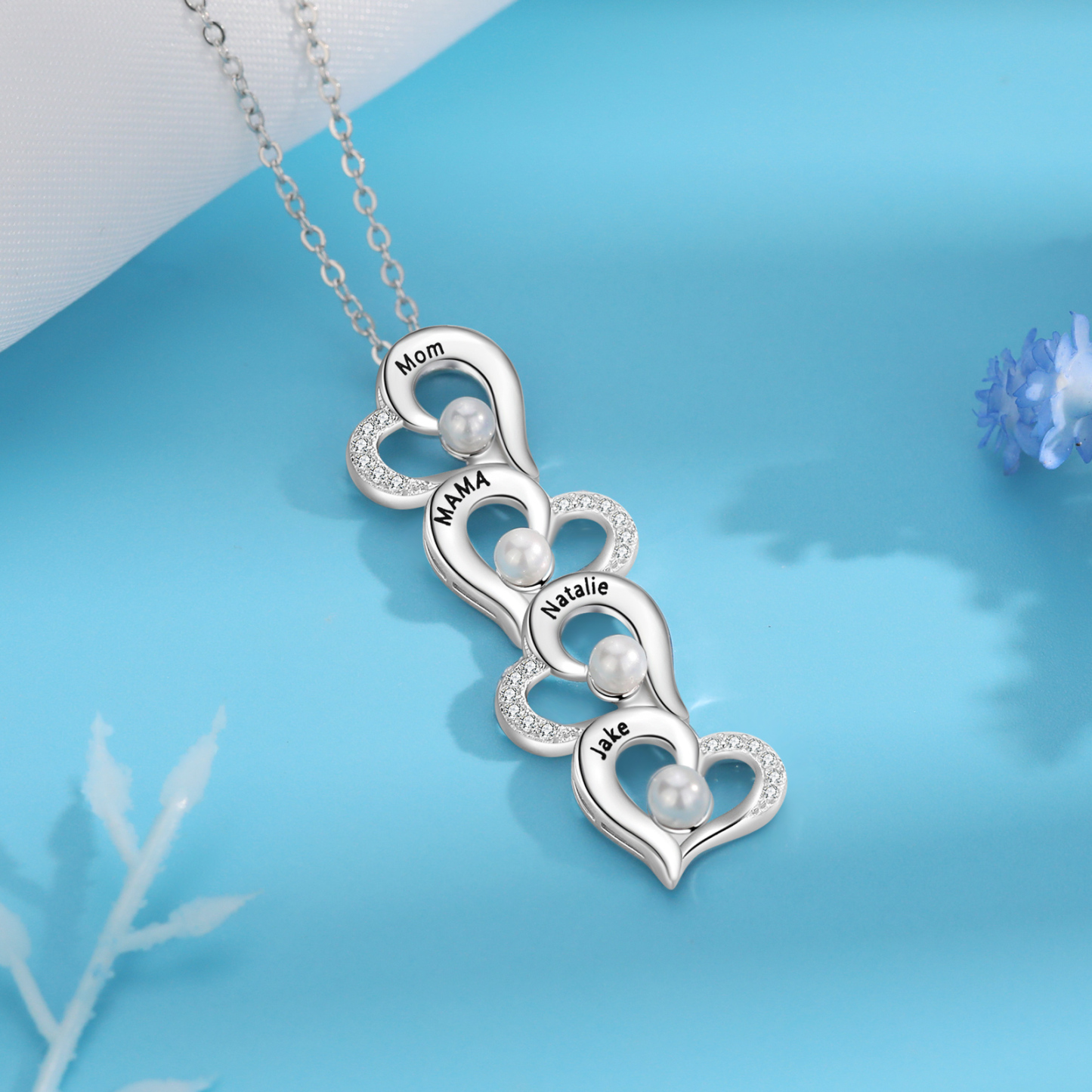 Custom Heart Necklace Engrave 4 Names Family Necklace-Jessemade AU