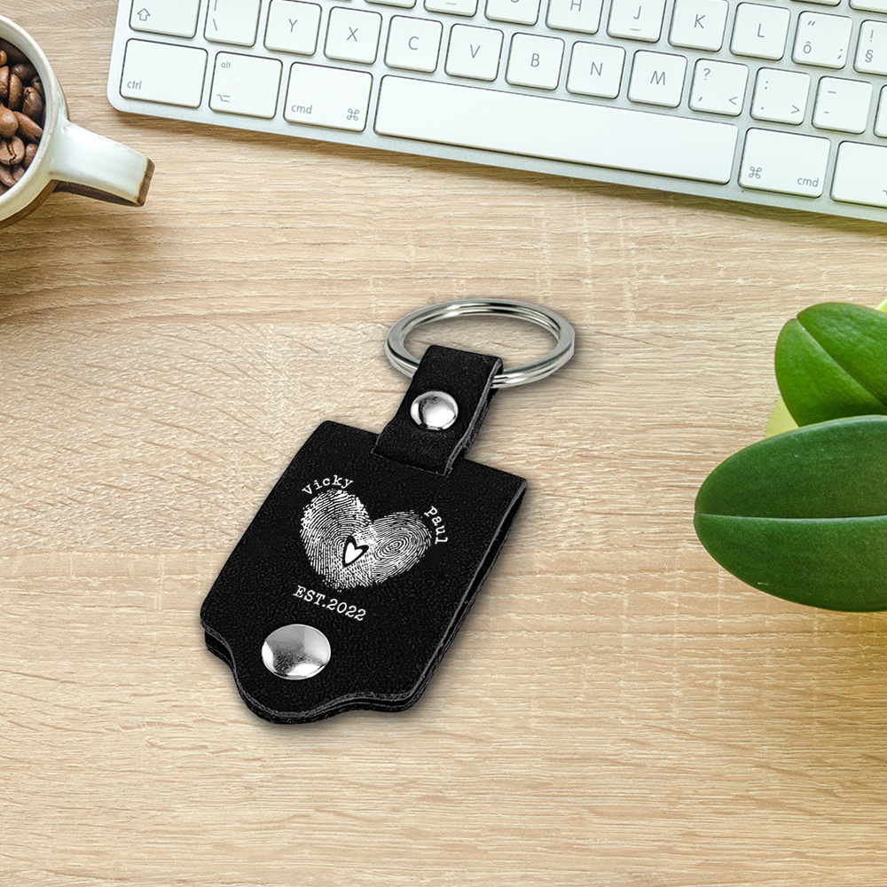 Personalised Photo Keychain Customised Text & Date & 2 Names Leather Keyring Valentine's Day Gifts for Couples-Jessemade AU