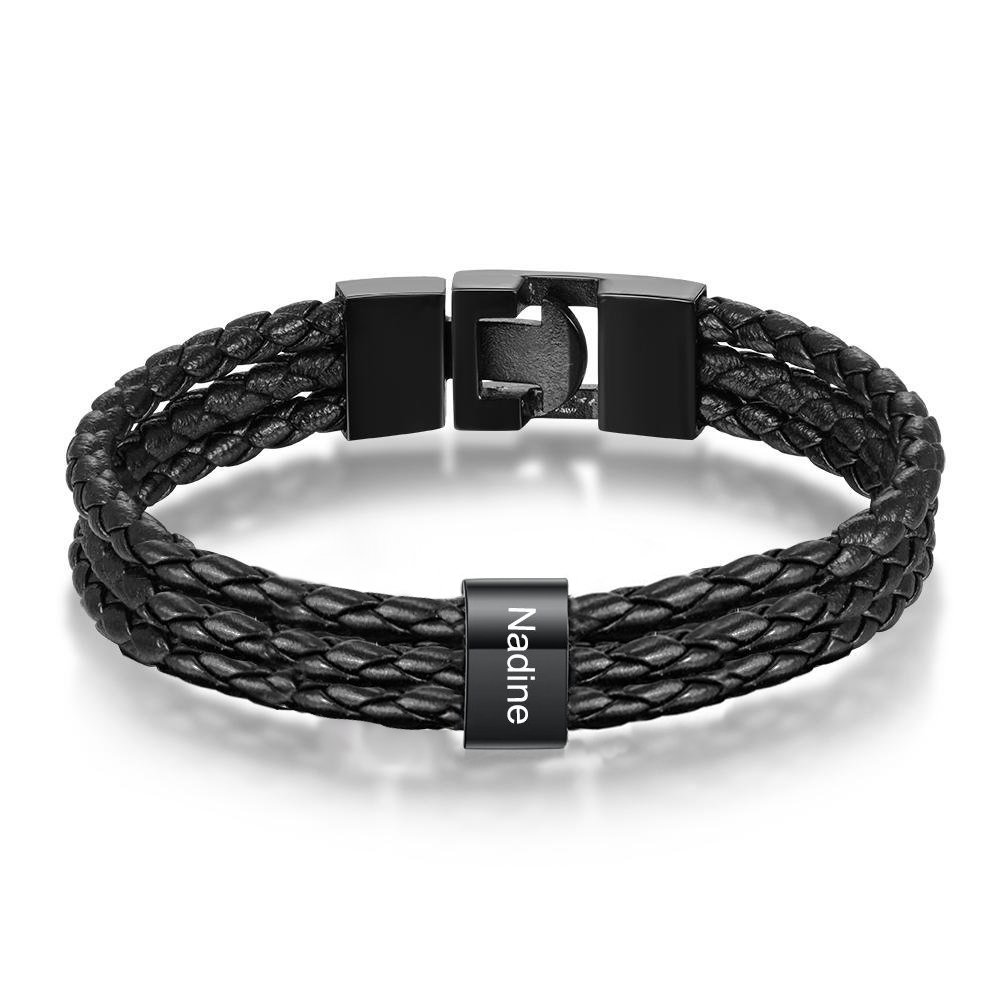 Personalised Braided Leather Bracelet Engraved 1 Name Men's Bracelet Gifts For Him-Jessemade AU