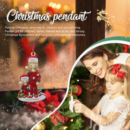 2 Names - Parent Single Mom with 1 Kid Family Christmas Ornament Custom Name & Text Wooden Hanging Ornaments Personalised Gift -Jessemade AU