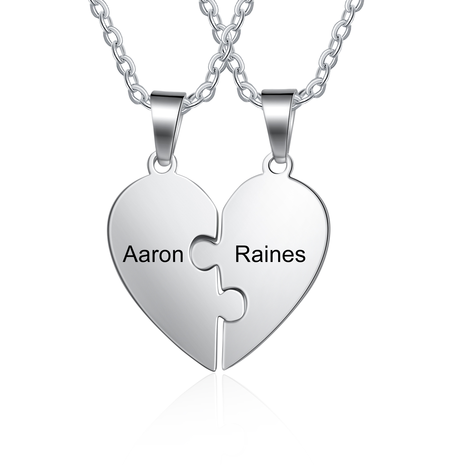 Personalised Heart Puzzle Necklace Engraved 2 Names Matching Necklace Gifts for Couple
