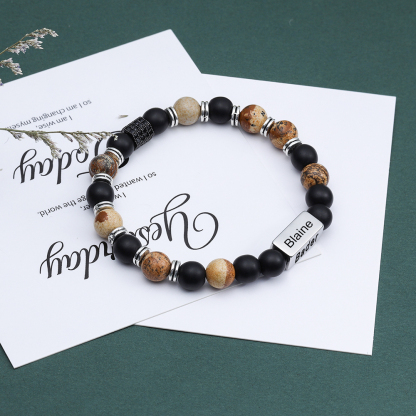 Personalised Round Beads Bracelet Custom Names Men's Bracelet Gifts For Him-Jessemade AU