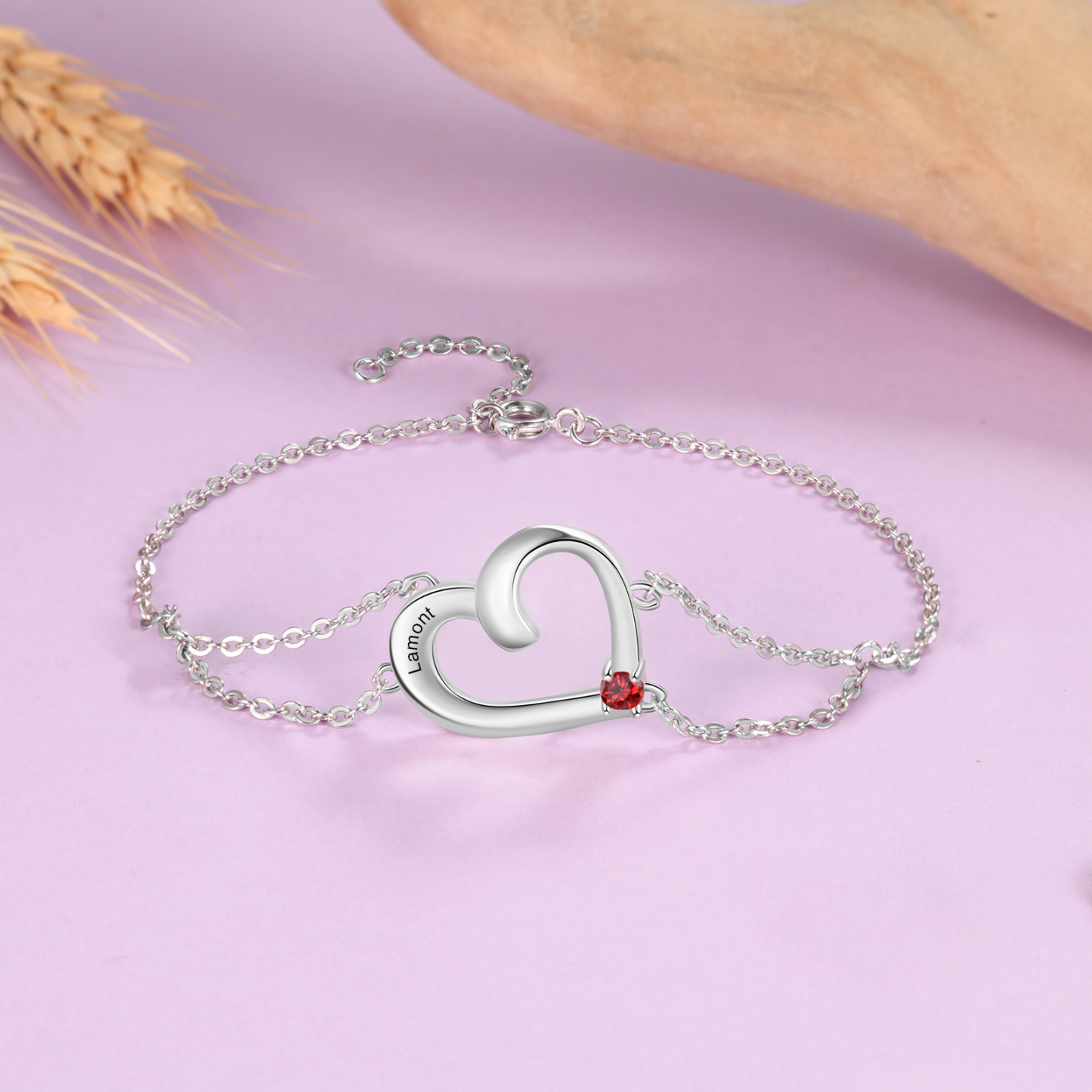Personalised Heart Bracelet With 1 Birthstone Engraved Names Gift For Women-Jessemade AU