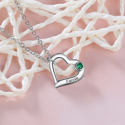Personalised Heart Necklace With 1 Birthstone Engraved Names Gift For Her-Jessemade AU