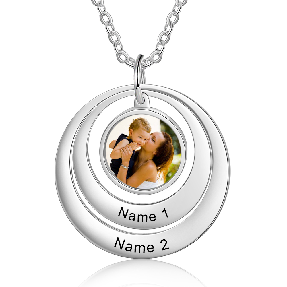 Personalised Family Circles Necklace Engraved 2 Names Photo Necklace Gifts for Her-Jessemade AU