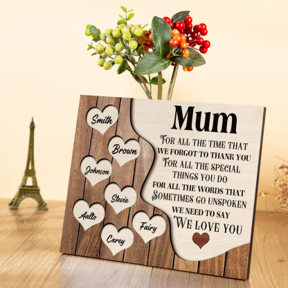 7 Names - Personalised Mum Wooden Plaque Custom Names Home Decoration Hearts Gift for Mother-Jessemade AU