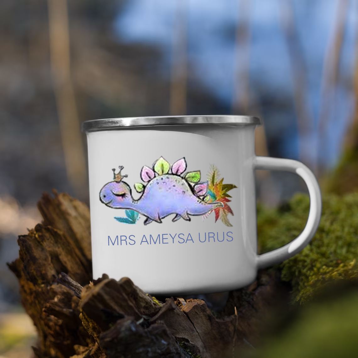 Personalised Enamel Mug Customised Name Dinosaur Cup Camping Mug Birthday Gift for Kids - Stegosaurus-Jessemade AU