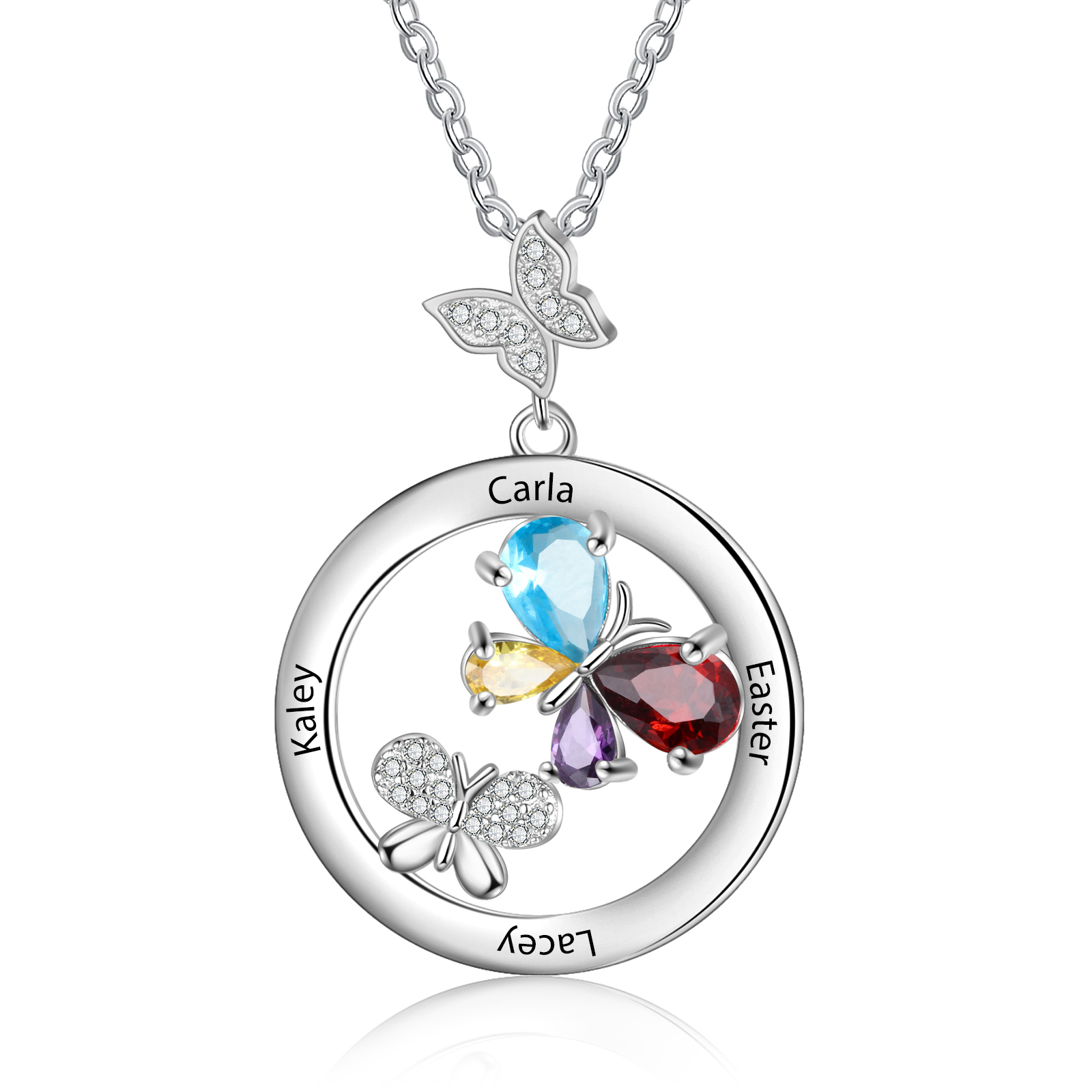 Personalised Butterfly Necklace With 4 Birthstones Custom Names Best Gift For Her-Jessemade AU