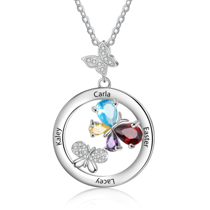 Personalised Butterfly Necklace With 4 Birthstones Custom Names Best Gift For Her-Jessemade AU