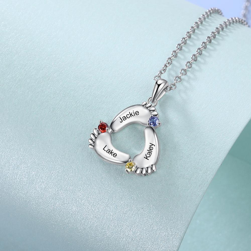 3 Names - To My Mum Baby Feet Necklace Customised with Names & Birthstones Necklace Mother's Day Gifts-Jessemade AU