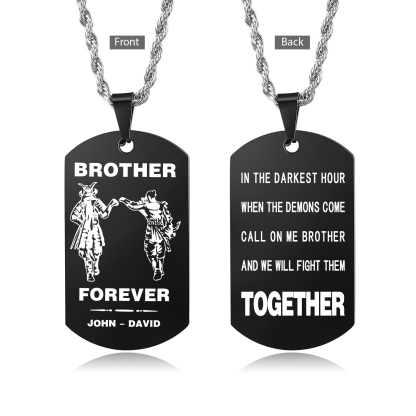 Brother Forever Dog Tag Necklace Personalised Black Double-sided Necklace Customised 2 Names Samurai Necklace Gift to Brother-Jessemade AU
