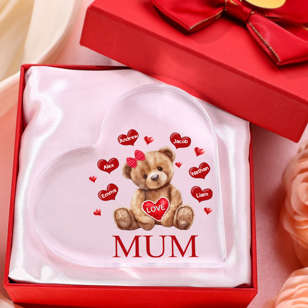 6 Names - Personalised Acrylic Heart Keepsake Custom 2 Texts Teddy Bear Ornaments Gifts for Grandma/Mother-Jessemade AU