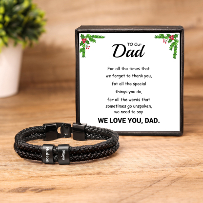 Personalised Braided Leather Bracelet Engraved 2 Names Men's Bracelet for Him-Jessemade AU