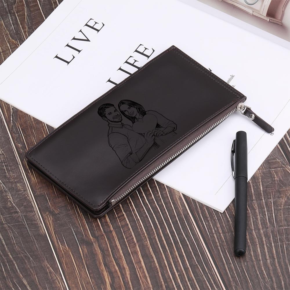 Personalised Leather Wallet Engraved Photo Long Purse Gifts For Men-Jessemade AU