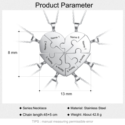 Personalised Heart Puzzle Necklace With 8 Names Gifts For Her-Jessemade AU