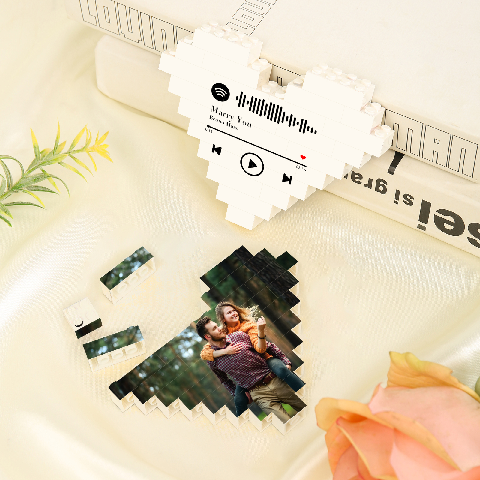 Personalised Spotify Code Heart Shape Building Blocks Puzzle Photo Brick Square Shape Puzzle DIY Gift - Double Layers-Jessemade AU