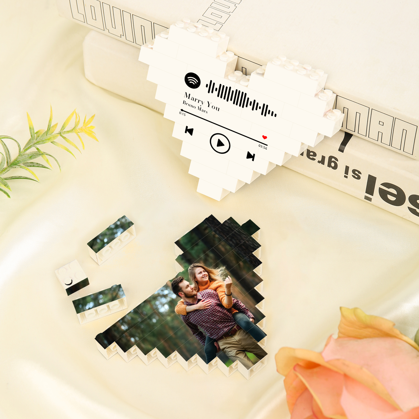 Personalised Spotify Code Heart Shape Building Blocks Puzzle Photo Brick Square Shape Puzzle DIY Gift - Double Layers-Jessemade AU