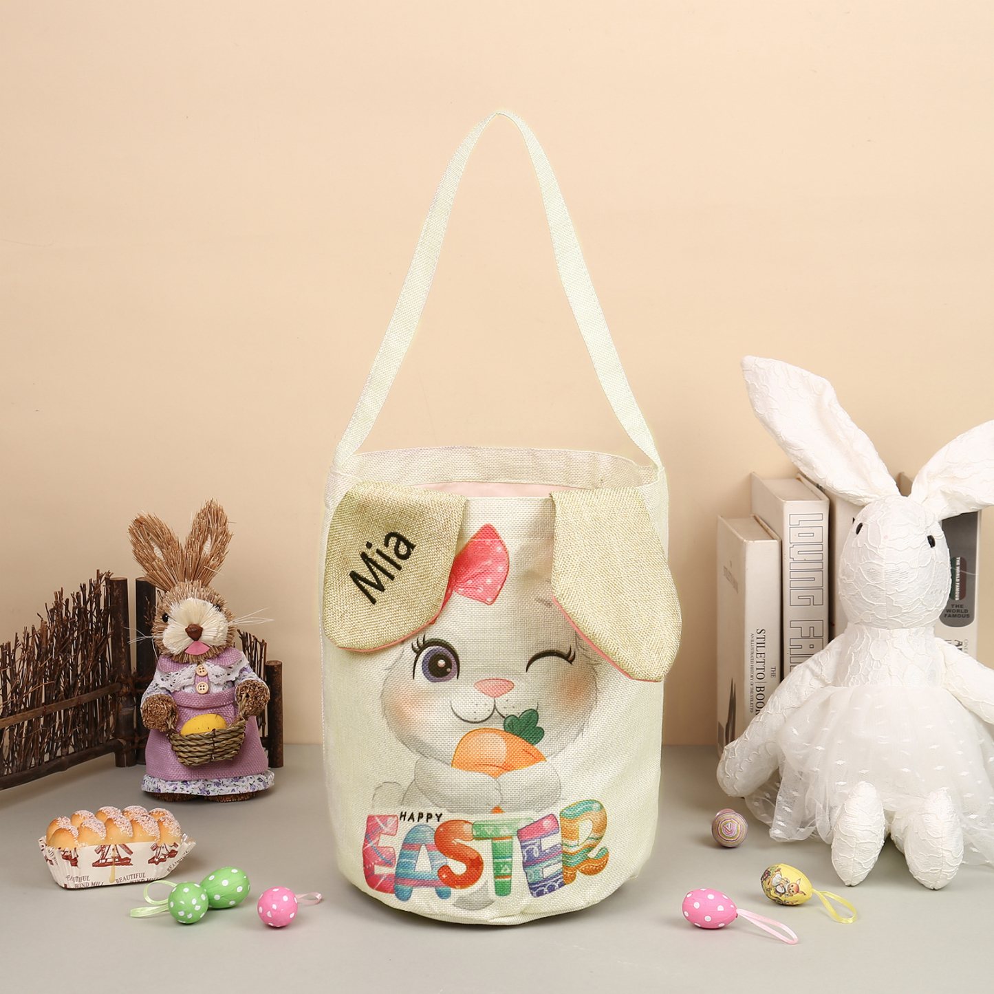 Personalised Bunny Tote Bag Customised with Name Bunny Bucket Bag Easter Gifts-Jessemade AU