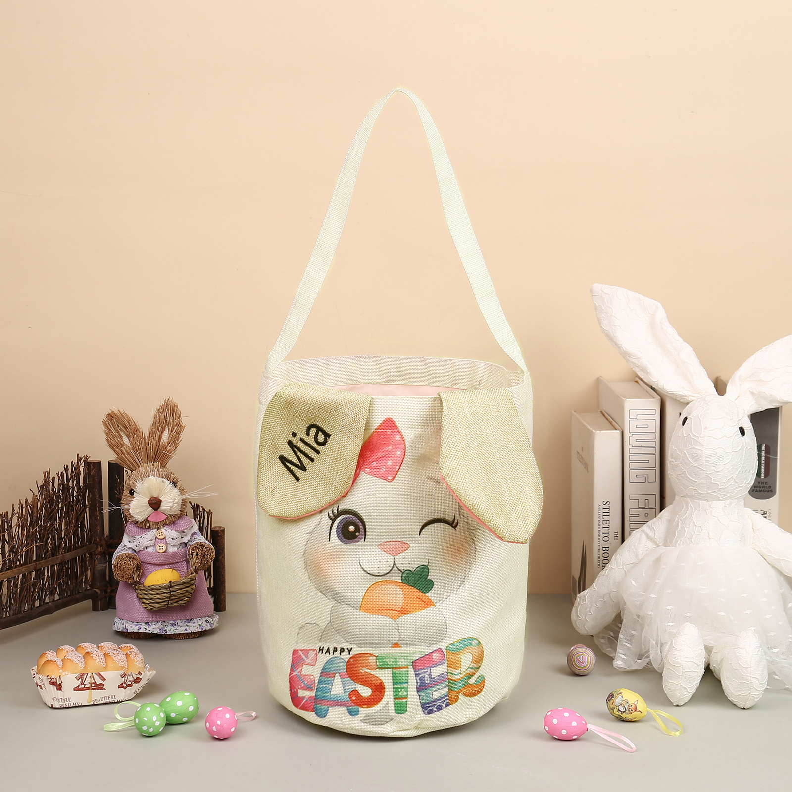 Personalised Bunny Tote Bag Customised with Name Bunny Bucket Bag Easter Gifts-Jessemade AU