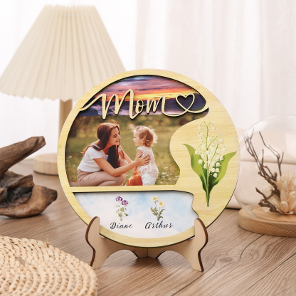 Personalised Photo & Text Wooden Plaque Custom 3 Birth Flowers & 2 Names Wooden Sign With Stand Gifts for Mum/Nana-Jessemade AU